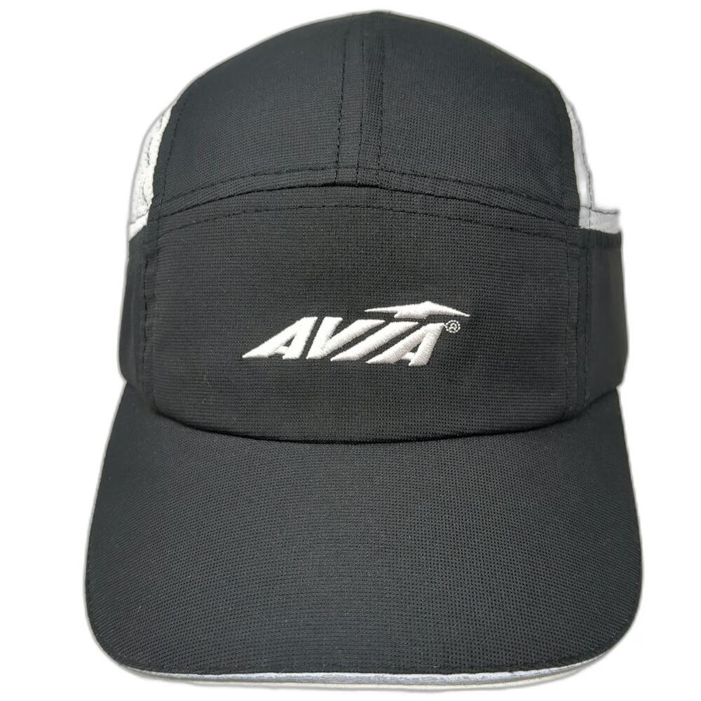 Avia 5 Panel Performance Hat Black White One Size Mesh Side Strapback Running